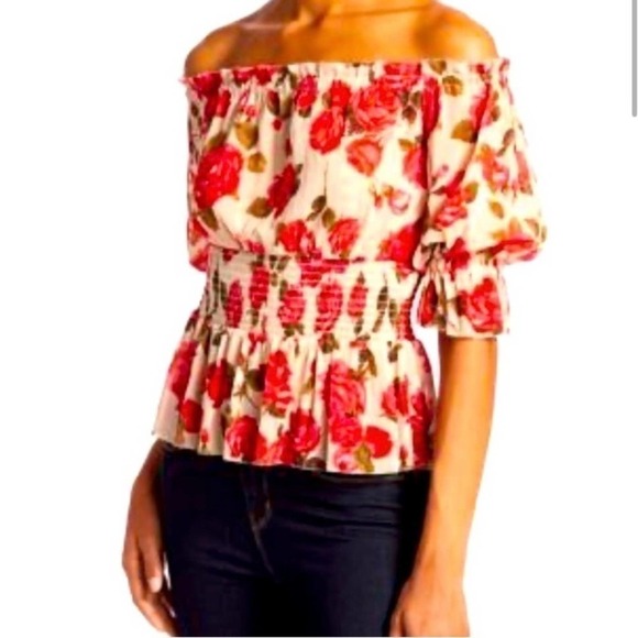 L’agence AUBRIELLA OFF SHOULDER CHIFFON FLORAL TOP- COTTAGE-CORE- XS- NWT - Picture 1 of 6